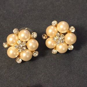 Vintage faux pearl and rhinestone post earrings